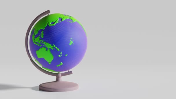 3D惑星地球モデル 地球は白い背景に隔離されたプラスチックからスタンドを回転させます 粘土のおもちゃのアイコン地球の日のコンセプト3Dアニメーションループアルファチャンネル — ストック動画