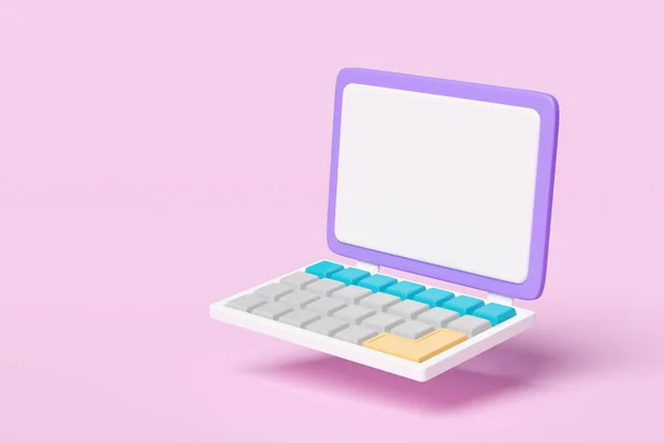 3d laptop computer monitor isolated on pink background. minimal concept, 3d render illustration, clipping path