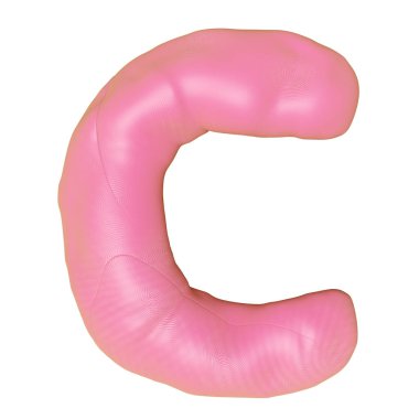 Plasticine 'den C harfi logo tasarımı beyaz arka planda izole edilmiş. Pembe C kil oyuncak şablonu elementler konsepti, 3D illüstrasyon oluşturma, kırpma yolu 