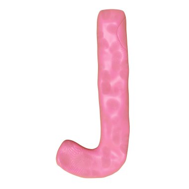 Beyaz arka planda plastisinin J harfi logo tasarımı var. Pembe J kil oyuncak şablonu elementler konsepti, 3D illüstrasyon oluşturma, kırpma yolu 