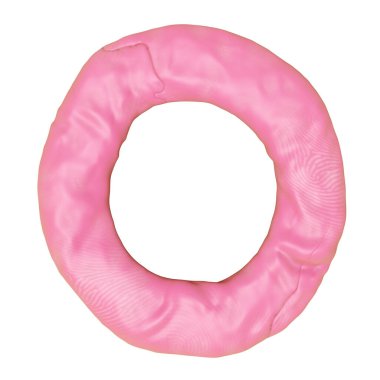 Beyaz arka planda plastikinden gelen O harfi logo tasarımı. Pembe O kil oyuncak şablonu elementler konsepti, 3D illüstrasyon oluşturma, kırpma yolu 