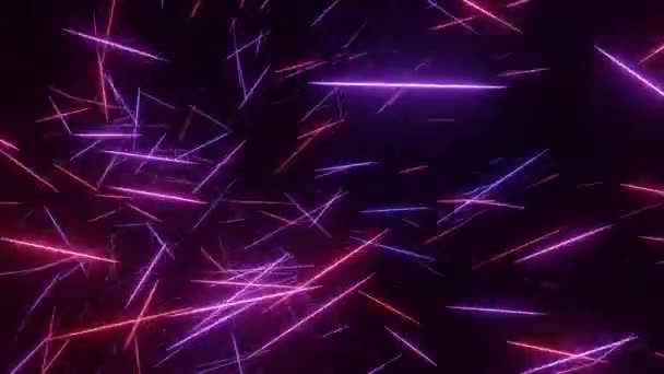 Фіолетові Рожеві Світлові Промені Яскраві Неонові Промені Мережа Передачі Даних — стокове відео