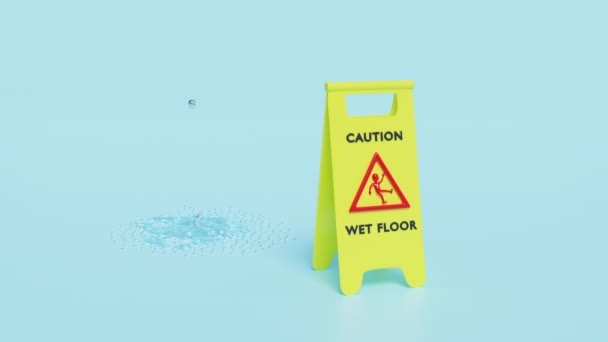 Caution Slippery Wet Floor Caution Plastic Sign Wet Area Isolated — Vídeo de Stock