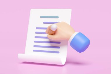 İşadamlarının elinde kalem, pano, mavi arka planda izole edilmiş üç boyutlu kontrol listesi. Konsept 3d çizim çizimi, kırpma yolu