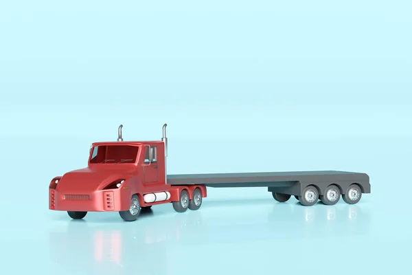 Červený Traktor Přívěs Nebo Návěs Modrém Pozadí Ilustrace Nebo Vykreslování — Stock fotografie