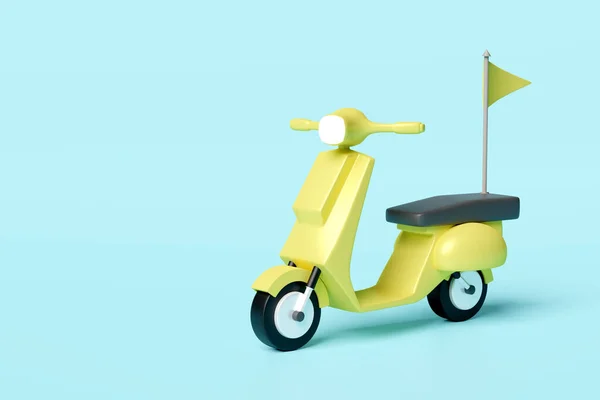Online delivery or online order tracking concept, Fast package shipping with scooter, flag isolated on blue background. 3d illustration render, clipping path