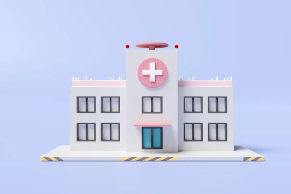 青色の背景に隔離された3D病院の建物のアイコン 3Dレンダリングイラスト クリッピングパス — ストック写真