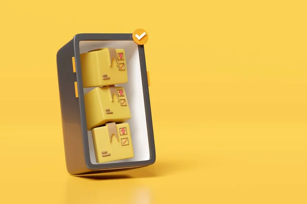 Cep Telefonu Teslimatlı Akıllı Telefon Sarı Arka Planda Izole Edilmiş — Stok fotoğraf