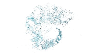 3D su, şeffaf, berrak mavi suyu izole bir zemine serpiştirir. 3d resimleme