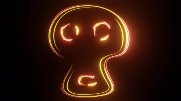 Turuncu Kırmızı Işık Kafatası Şeklini Çizer Parlak Neon Işınları Siyah — Stok video