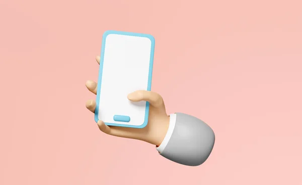 Рука Тримає Смартфон Ізольовано Рожевому Фоні Рука Допомогою Мобільного Телефону — стокове фото