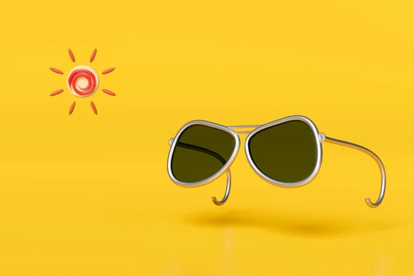 Zonnebril Met Zon Geïsoleerd Oranje Achtergrond Illustratie Renderen — Stockfoto