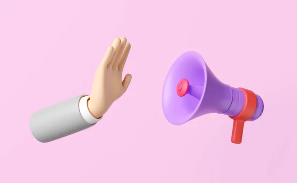 Hand Stop Megaphone Isolated Pink Background Don Use Sound Render — Stock Photo, Image