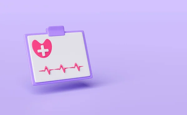 3d medical checklist paper report with pressure heart rate isolated on purple background. 3d render illustration