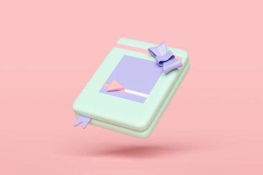 3D video oynatıcı, kurdele, pembe arka planda izole kitap gibi çevrimiçi eğitim kursları için hediyeler vermek. Çevrimiçi eğitim kursu, eğitim, bilgi fikir konsepti yaratır, 3D illüstrasyon oluşturur