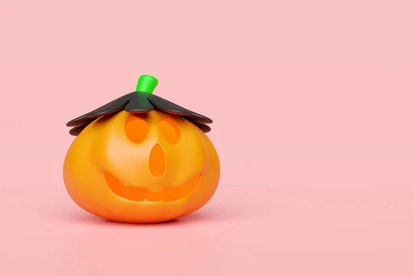 Festa Halloween Con Zucca Cappello Isolato Sfondo Rosa Illustrazione Rendering — Foto Stock