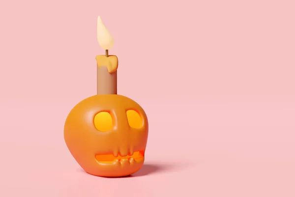 3d halloween holiday party with skull, candle isolated on pink background. 3d render illustration