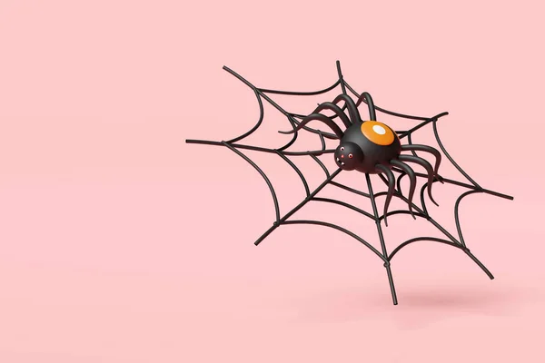 3d halloween holiday party with spider and spider web isolated on pink background. 3d render illustration