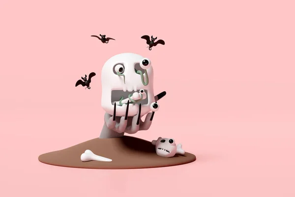 Halloween Festa Férias Com Olho Verme Esqueleto Boca Crânio Mão — Fotografia de Stock