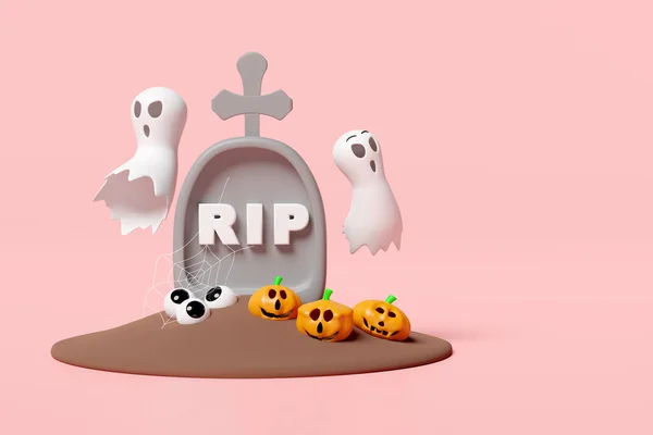 Concepto Día Halloween Con Lindo Fantasma Cementerio Calabaza Ojo Marcador —  Fotos de Stock