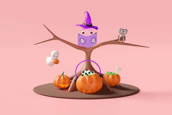 Concepto Día Halloween Con Sombrero Bruja Volador Libro Magia Ojo —  Fotos de Stock