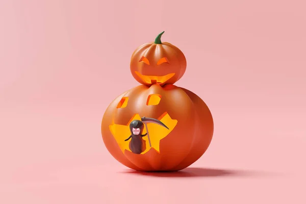 Halloween Ünnep Party Tök Zord Kaszás Kéz Tartja Kasza Elszigetelt — Stock Fotó