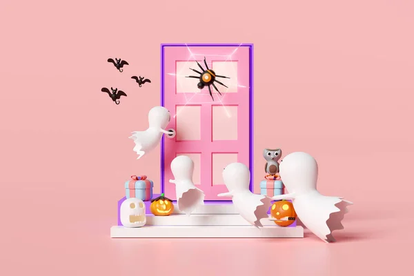 Halloween Ünnep Party Aranyos Szellem Faragott Tök Koponya Ajándék Doboz — Stock Fotó
