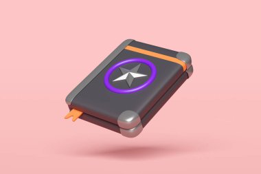 Cadılar bayramı partisinde sihirli bir kitap, pembe arka planda izole edilmiş bir yıldız. 3d resimleme