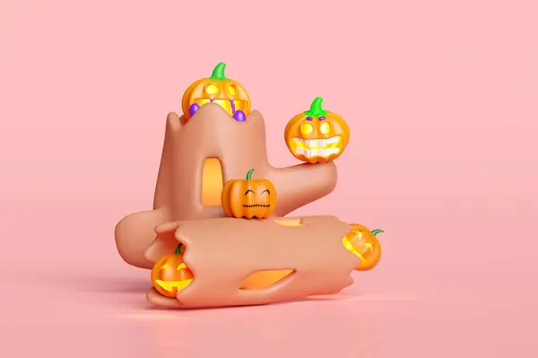 Boldog Halloween Party Tök Fej Elszigetelt Rózsaszín Háttér Rendezés Illusztráció — Stock Fotó