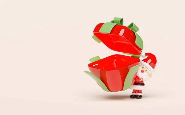 surprise gift box with Santa Claus. merry christmas and happy new year, 3d render illustration