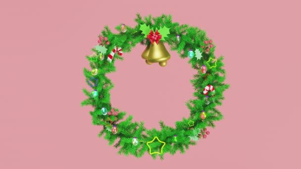 Wreath Decorated Branches Pine Trees Jingle Bell Candy Cane Red — Stock Video