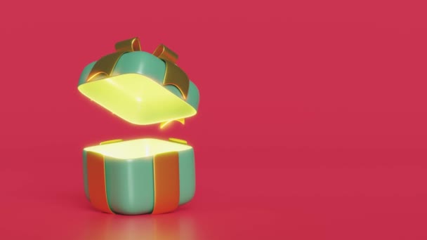 サプライズオープンギフトボックス メリークリスマスと幸せな新年 アルファチャンネル — ストック動画