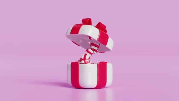 Откройте Подарочную Коробку Вопросительным Знаком Выделенным Розовом Фоне Рендеринг Альфа — стоковое видео