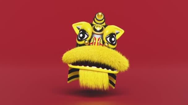 Жовтий Лев Танцювальна Голова Китайським Золотим Злиттям Святкового Китайського Новорічного — стокове відео