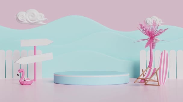 Cilindro Fase Pódio Vazio Com Cerca Bola Flamingo Inflável Onda — Vídeo de Stock