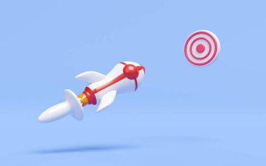 Roketli hedef. iş stratejisi konsepti, 3D resimleme