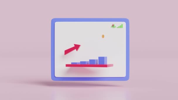 3Dグラフ タブレット ドルコイン 分析ビジネス金融データ ピンクの背景に隔離された矢印 ビジネス戦略コンセプト 3Dレンダリングイラスト アルファチャンネル — ストック動画