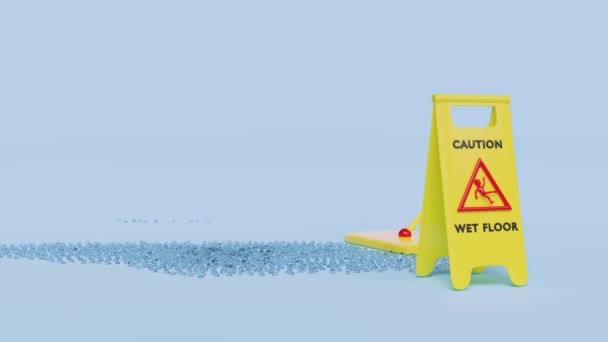 Limpe Áreas Molhadas Com Esfregão Piso Molhado Aviso Plástico Cuidado — Vídeo de Stock
