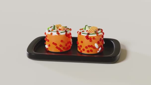 Uramaki Sushi Bandeja Rotativa Conceito Isolado Comida Japonesa Ilustração Renderização — Vídeo de Stock