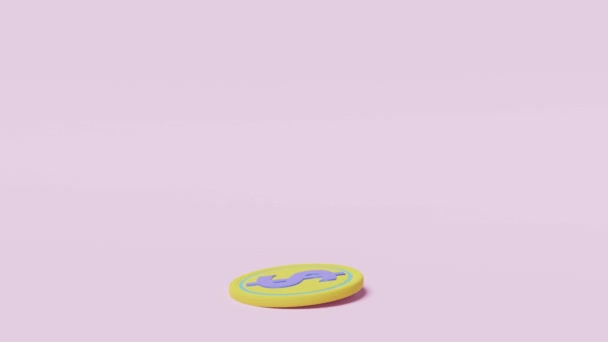 ピンが付いているピン 金の硬貨はピンクのパステル背景で隔離された概念を貯めます 3Dイラストレンダリング アルファチャンネル — ストック動画