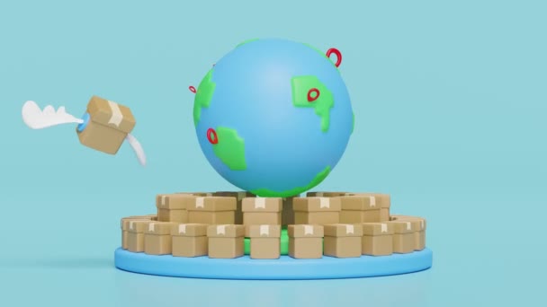 Boîte Carton Marchandises Avec Aile Globe Rotatif Sur Podium Broche — Video