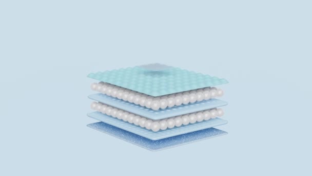 3D吸水层和透气带显示与合成纤维毛 水滴尿布 卫生巾隔离 婴儿尿布成人概念 3D渲染说明 — 图库视频影像