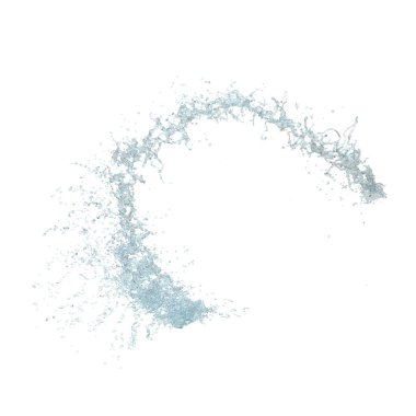 3D su, şeffaf, berrak mavi suyu izole bir zemine serpiştirir. 3d resimleme