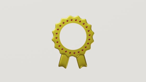 3D勝者メダルまたは金の品質は 分離されたチェックマーク付きのリボンを保証します プレミアム品質リボン 3Dレンダリングイラスト アルファチャンネル — ストック動画