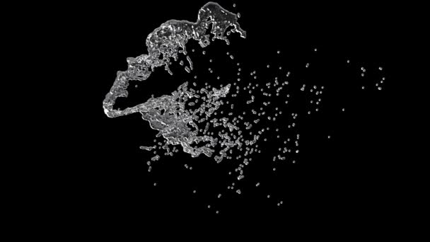 Νερό Splash Διαφανή Απομονώνονται Μαύρο Φόντο Καθιστούν Εικονογράφηση Κανάλι Άλφα — Αρχείο Βίντεο