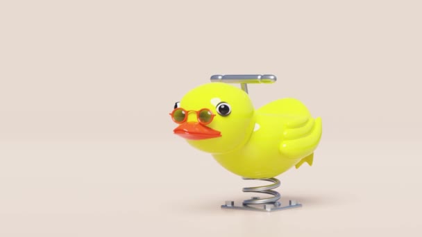 Playground Duck Spring Rider Isolated Pink Background Render Illustration Alpha — Stock Video