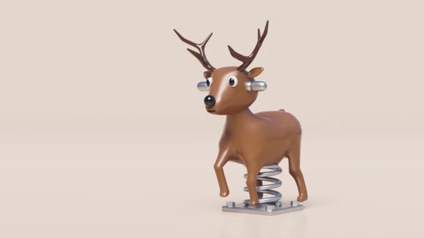在粉色背景上隔离的游乐场鹿的弹簧骑手 3D渲染说明 Alpha通道 — 图库视频影像