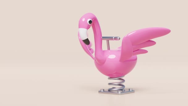 Speeltuin Flamingo Spring Rider Geïsoleerd Roze Achtergrond Weergave Illustratie Alpha — Stockvideo