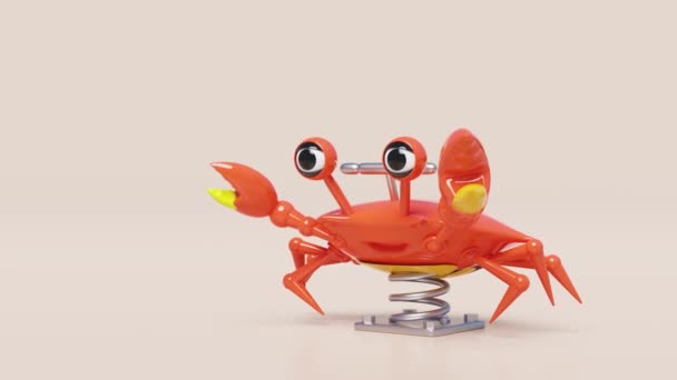 Playground Crab Spring Rider Isolated Pink Background Render Illustration Alpha — Stock Video
