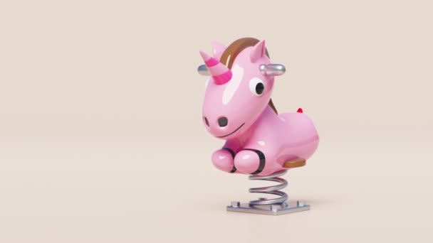 Playground Unicorn Spring Rider Isolated Pink Background Render Illustration Alpha — Stock Video